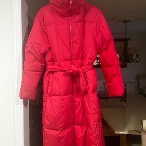 Red Puffer Coat with Belt